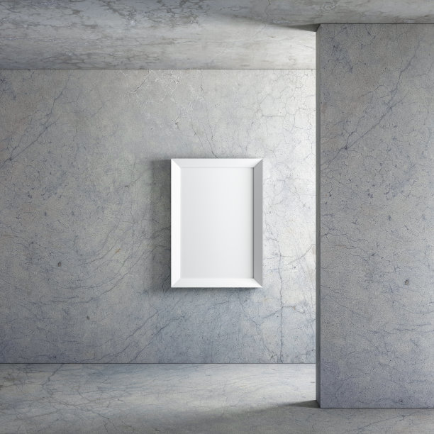竖向海报与白色框架模型的混凝土墙图片下载