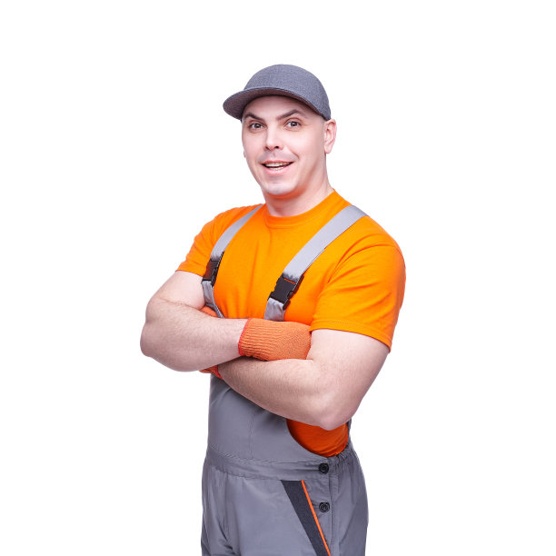 工人穿着工作服被隔离在白色背景上图片下载