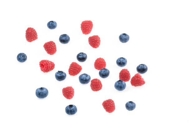 树莓和蓝莓白色背景俯视图图片下载