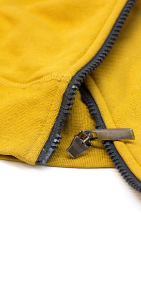 黄色衬衫夹克的拉链坏了。细节特写照片图片下载
