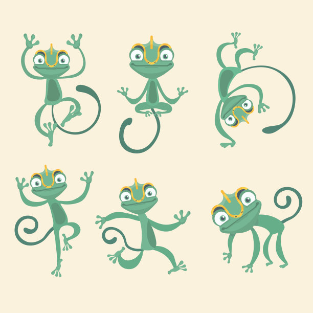 卡通变色龙可爱的插图集。图片下载