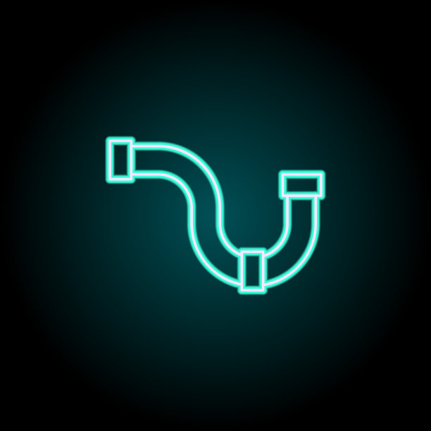 管图标。霓虹风格图标中的建筑元素。简单的图标为网站，网页设计，移动应用程序，信息图形图片下载