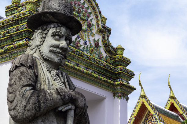 雕刻中国石娃娃在Wat Phra Chettuphon Wimon Mangkhalaram, Ratchaworamahawihan或Wat Pho图片下载