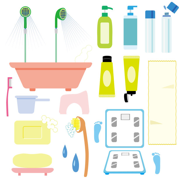 浴室和工具的插图图标集图片下载