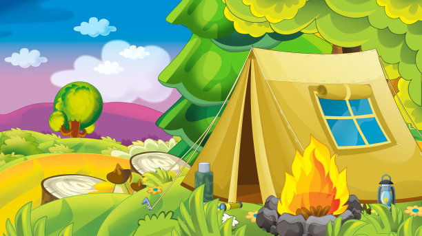 卡通秋天的自然背景与森林和山脉图片下载