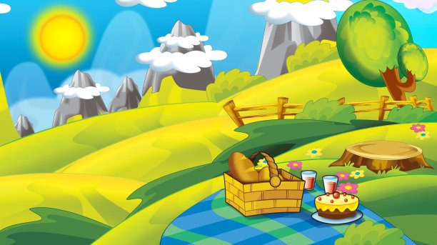 卡通秋色自然背景，以山间为文字空间图片下载