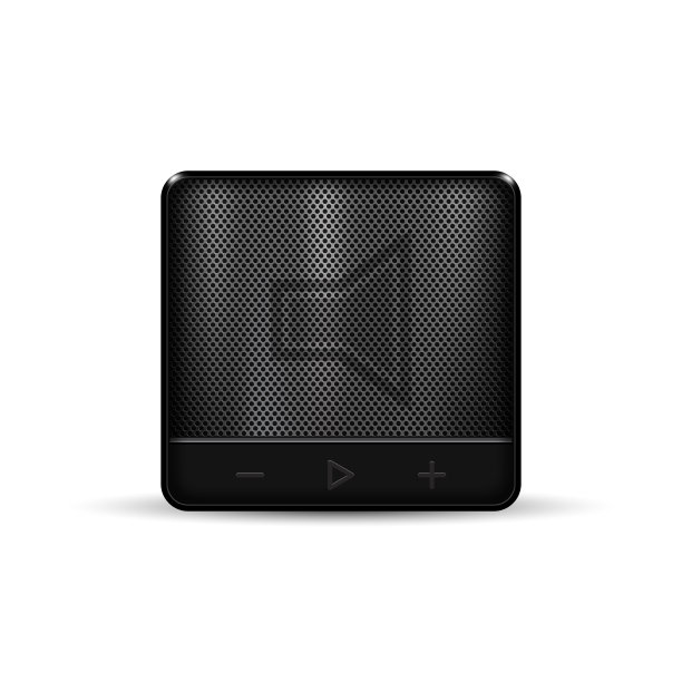 白色背景上的黑色方形便携式无线扬声器。无线移动扬声器系统。图片下载