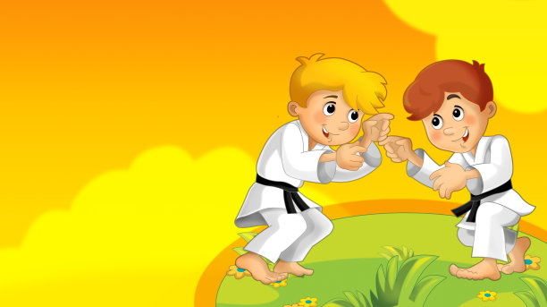 卡通夏季背景与孩子在自然训练-与文字的空间图片下载