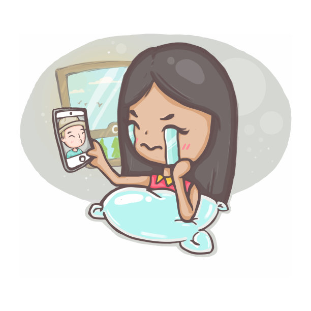 可爱的夫妇时刻，一个女孩失踪和哭泣，而vdo打电话与一个男孩，因为长途图片下载