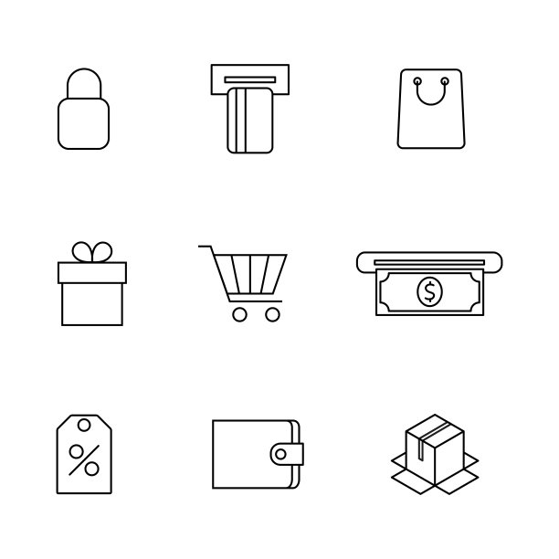 一套金融和购物图标，矢量插图。图片下载