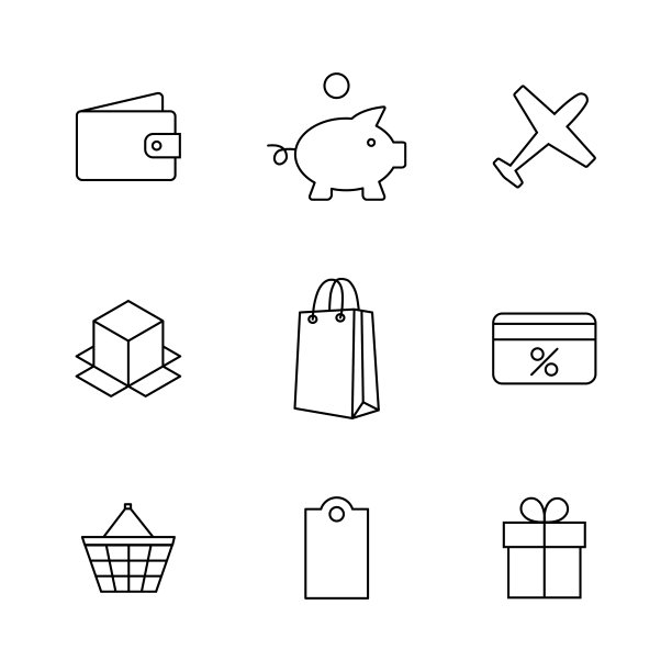 一套金融和购物图标，矢量插图。图片下载