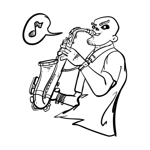 一个音乐家演奏萨克斯的涂鸦素描图片下载