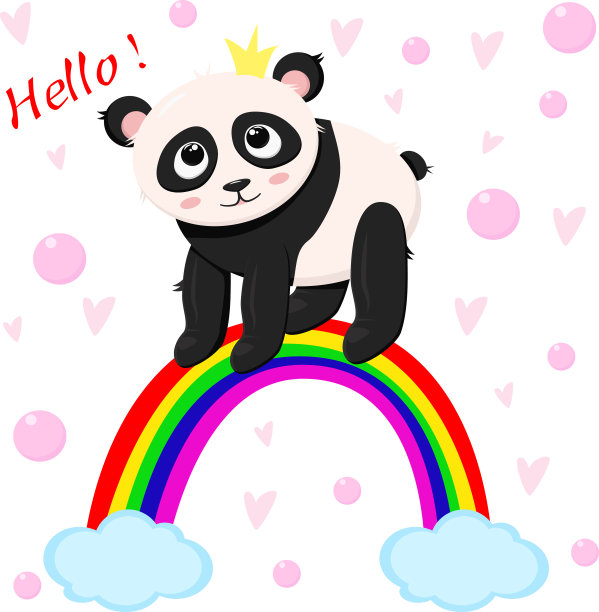 彩虹矢量上的熊猫公主，插图，eps图片下载
