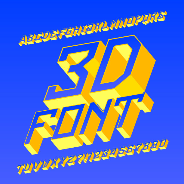 3D字母字体。3d效果几何字母和数字。图片下载