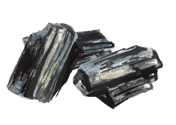 天然木炭。水彩手绘插图孤立的白色背景图片下载