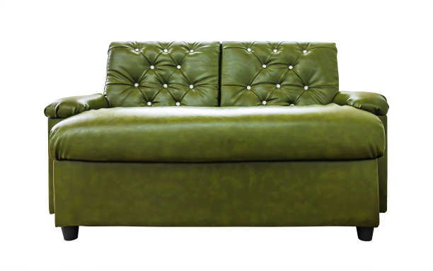 皮沙发孤立在白色背景。绿色的现代椅子。(剪切路径)图片下载