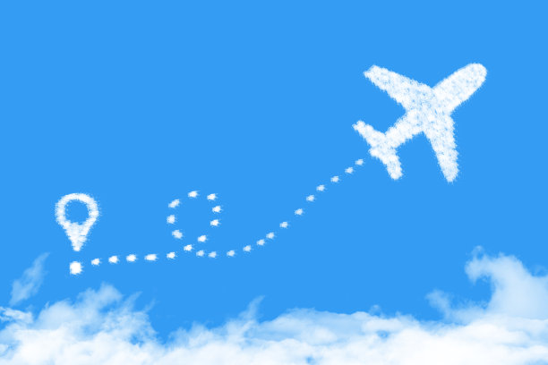 飞机形状的云飞行路线有起点和虚线轨迹图片下载