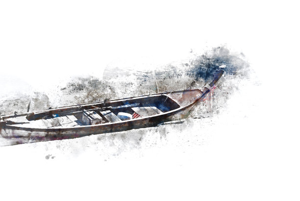 抽象渔船上的水彩插画背景。图片下载