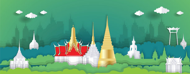 全景纸艺术风格的法老寺矢量，著名的地标曼谷泰国旅游设计概念插图图片下载