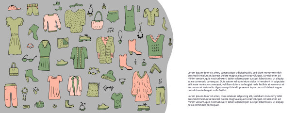 女人的衣服和配件设置在涂鸦风格。图片下载