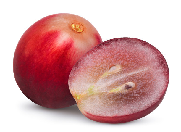 完整和半新鲜的红葡萄孤立在白色背景图片下载