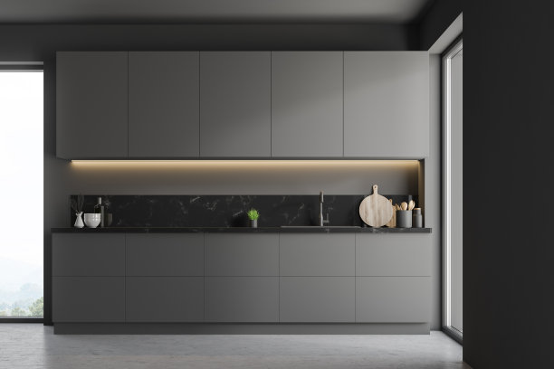 灰色的厨房内部有柜台图片下载