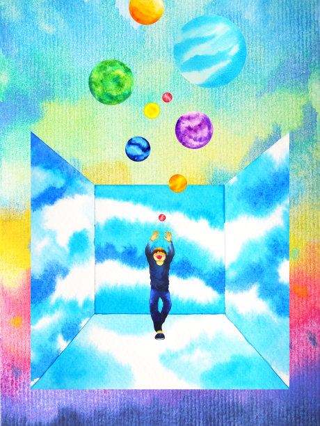 人与精神的强大能量连接到宇宙的力量抽象艺术水彩画插图设计手绘图片下载