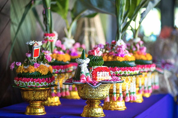 特写泰国婚礼仪式和装饰。结婚的概念。图片下载