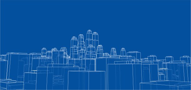 线框城市，蓝图风格。向量图片下载