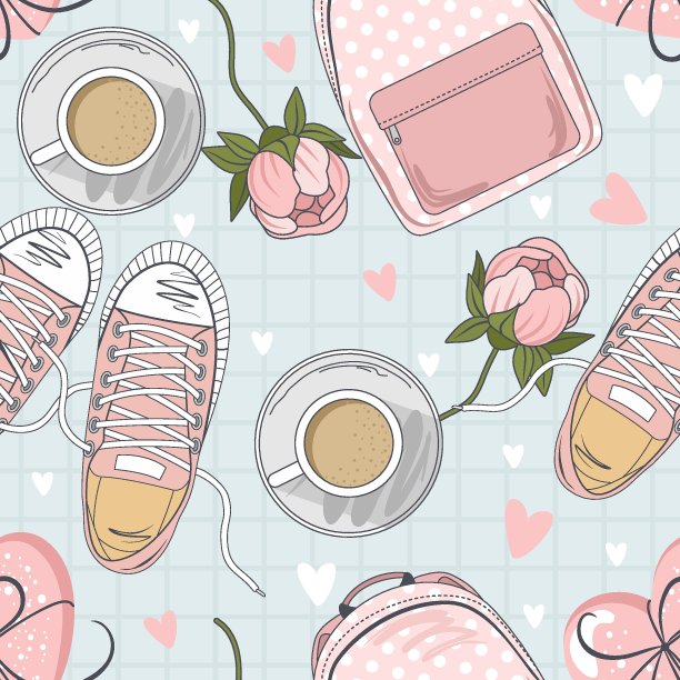 国际妇女节矢量无缝模式与浪漫元素。矢量插图。图片下载