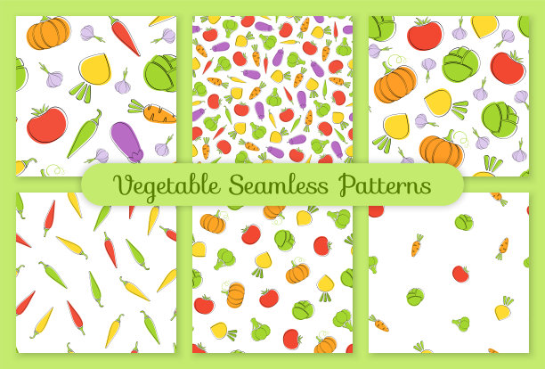 轮廓无缝蔬菜背景向量集图片下载
