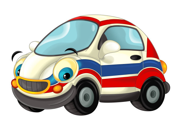 卡通快乐和有趣的看救护车-在白色的背景图片下载