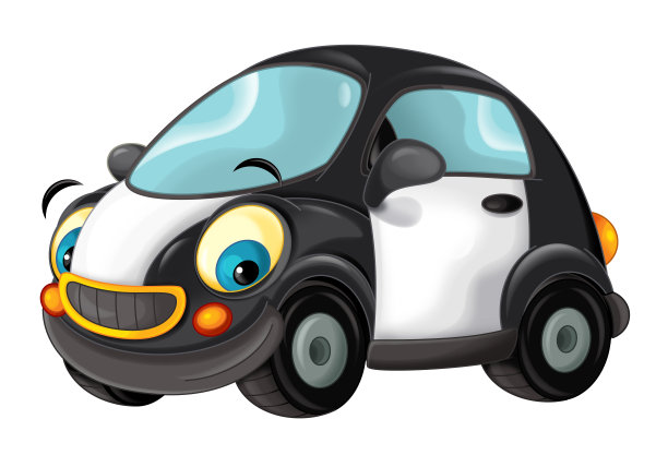 卡通快乐和有趣的警车在白色的背景图片下载