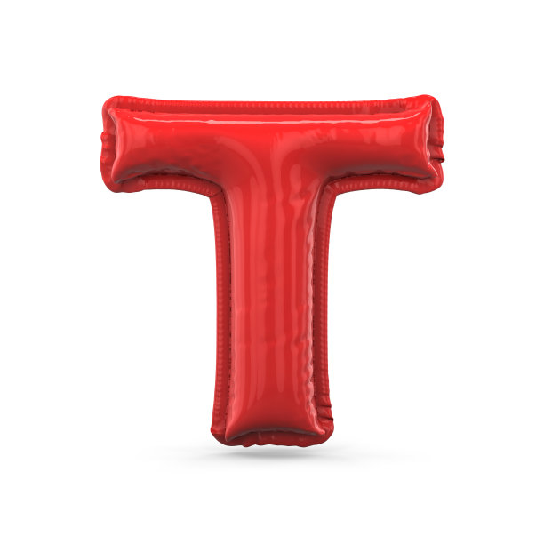 红色字母T由充气气球制成。3 d图片下载