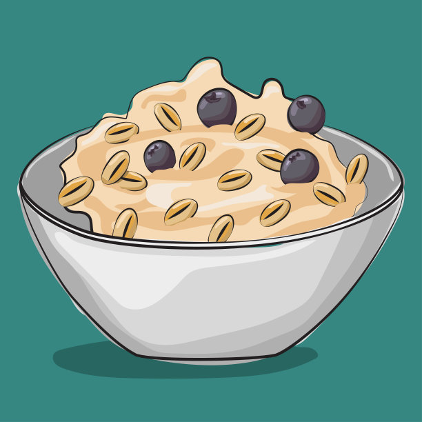 燕麦加蓝莓。传统的早餐。矢量卡通食品插图孤立的背景。图片下载