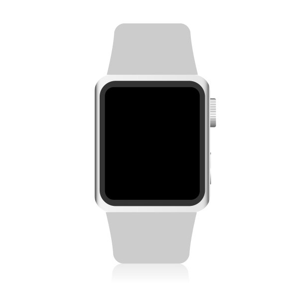 智能手表模型灰色为应用程序屏幕模型，空白黑屏与反射阴影隔离在白色背景上图片下载