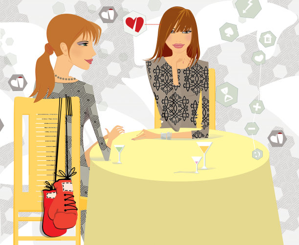 坐在桌边的女孩在思考爱情问题。图片下载