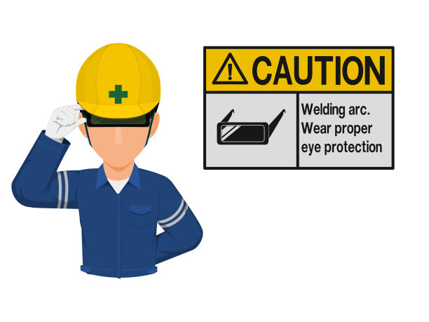 产业工人正在出示焊接护目镜的标志图片下载