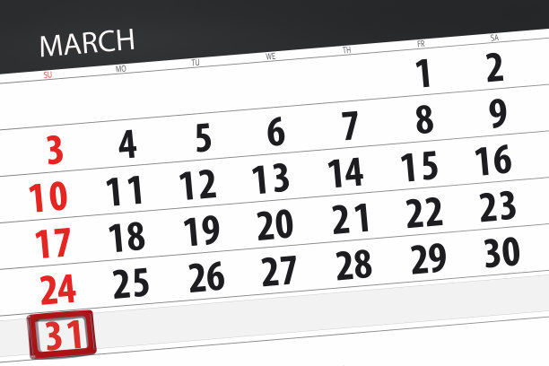 日历计划2019年3月，截止日期，31日星期日素材图片