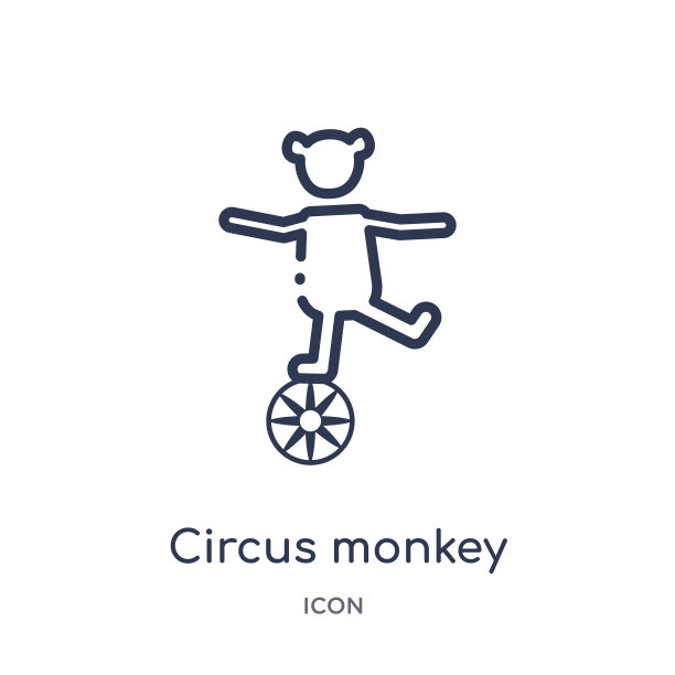 线性马戏团猴子图标从马戏团轮廓集合。细线马戏团猴子矢量孤立在白色背景。马戏团猴子时尚插画图片下载