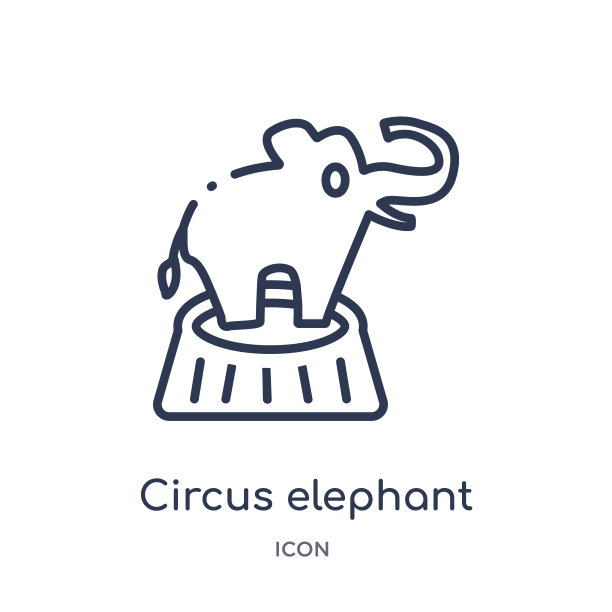 线性马戏团大象图标从马戏团轮廓系列。细线马戏团大象矢量孤立在白色背景。马戏团大象时尚插画图片下载