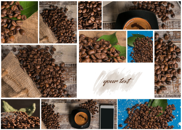 拼贴咖啡豆的概念。图片下载