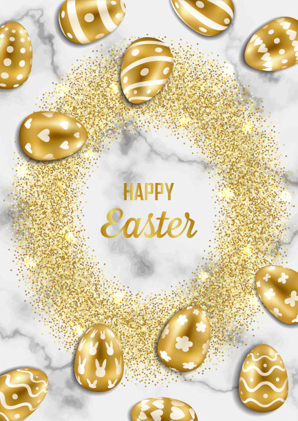 带有金蛋和亮片的复活节贺卡图片下载