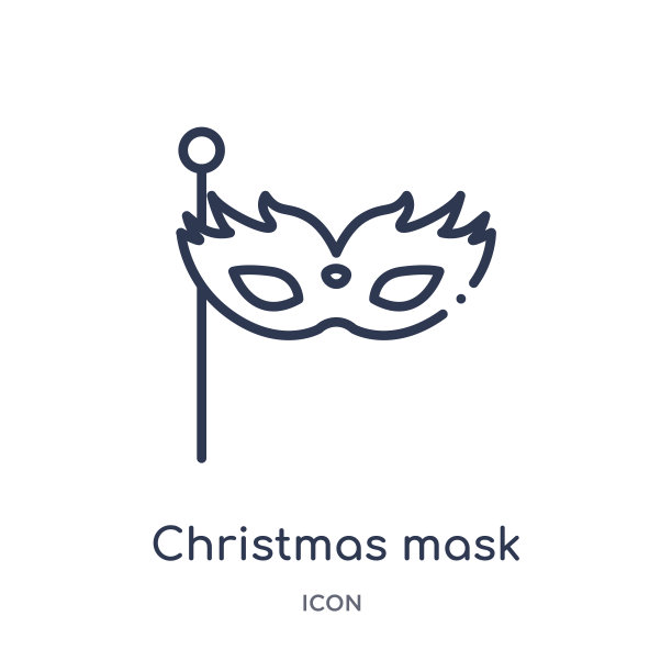 线性圣诞面具图标从圣诞节大纲收集。细线圣诞面具矢量隔离在白色背景上。圣诞面具潮流插画图片下载