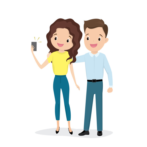 情侣自拍，快乐而美丽的年轻男女素材图片