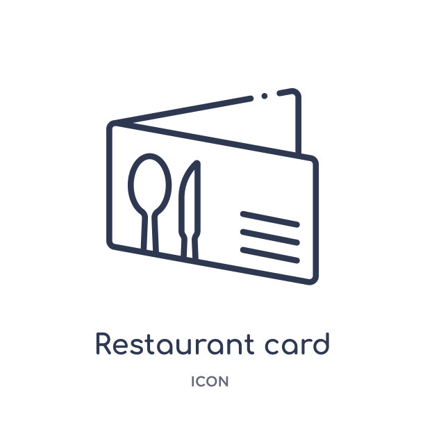 线性餐厅卡图标从商业大纲收集。细线餐厅卡图标孤立在白色的背景。餐厅名片时尚插画图片下载