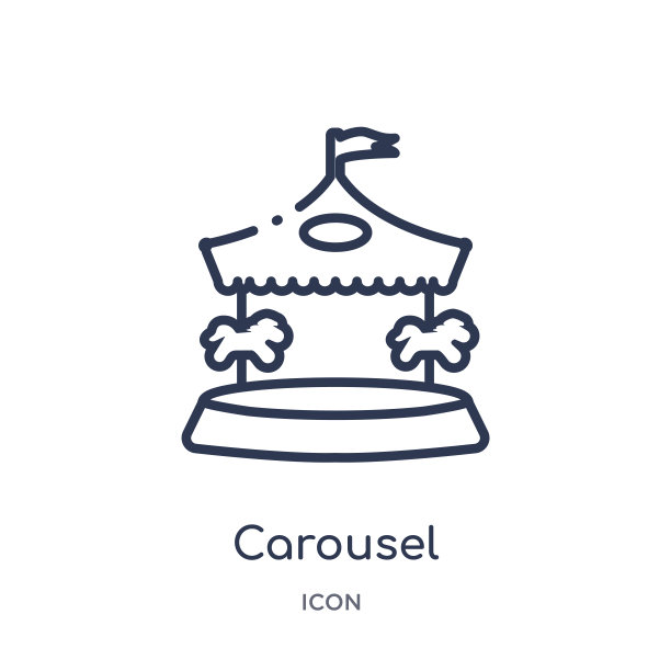 线性旋转木马图标从马戏团轮廓集合。细线旋转木马矢量隔离在白色背景上。旋转木马时髦的插图图片下载