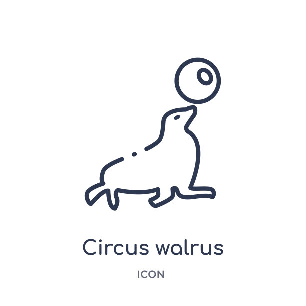 线形马戏团海象图标从马戏团轮廓集合。细线马戏团海象矢量孤立在白色背景。马戏团海象时尚插图图片下载
