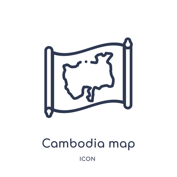 线性柬埔寨地图图标从国家地图大纲收集。细线柬埔寨地图矢量孤立在白色背景。柬埔寨地图时尚插图图片下载