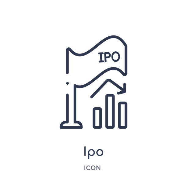 众筹轮廓系列中的线性首次公开募股（IPO）图标。白色背景上隔离的细线IPO矢量。IPO趋势插图图片下载